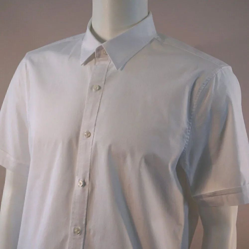 Michael Kors Trim Stretch Mens Shirt Size Large White Short Sleeve Button Front
